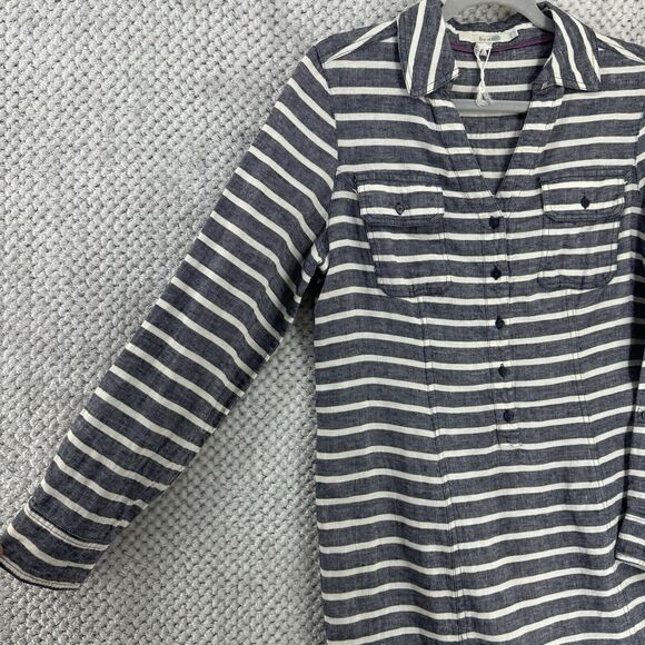 Boden Dress Womens 6R Gray Striped Linen Popover Button Up Knee Length Collared - Picture 5 of 15